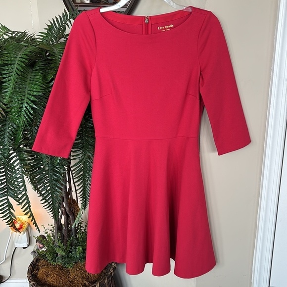 NWOT Kate Spade Red Mini Dress 3/4 Sleeves A-Line Minimalist Simple Elegant - Picture 15 of 15